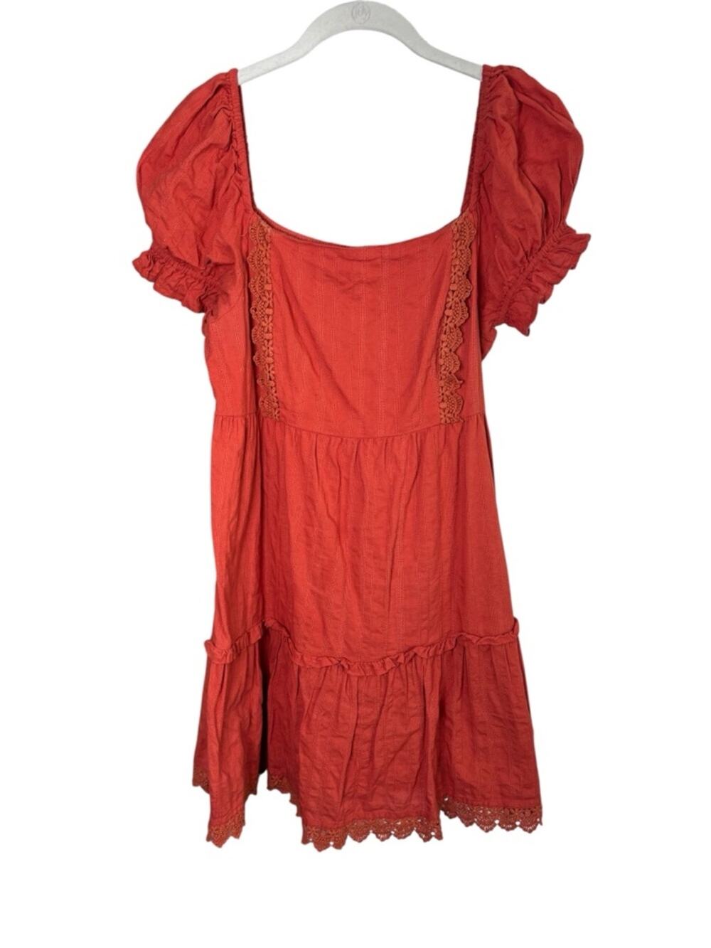 Abound Burnt Orange Short Puff Sleeve Square Neck Mini Dress Large